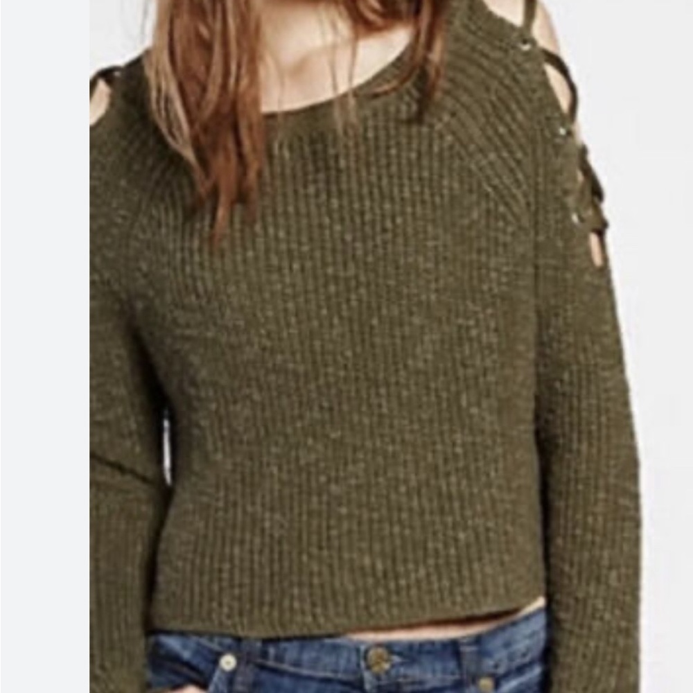 Lace up cold shoulder sweater